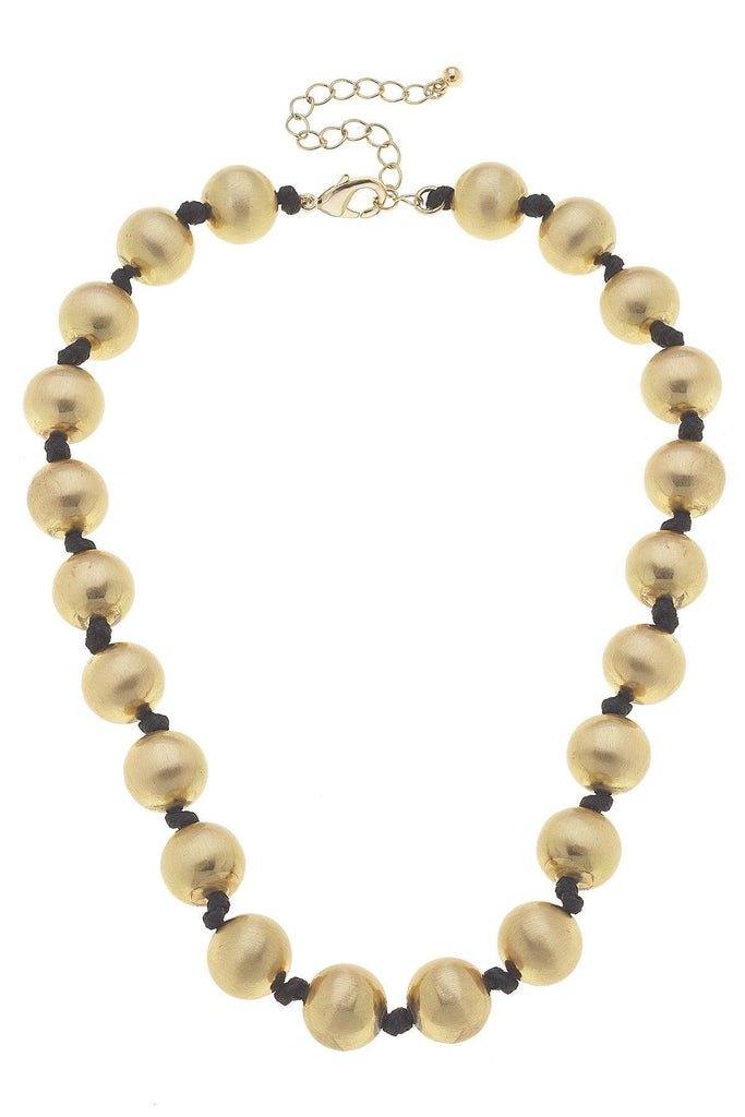 Lanie Ball Bead Knotted Cord Necklace in Satin Gold - Canvas Style