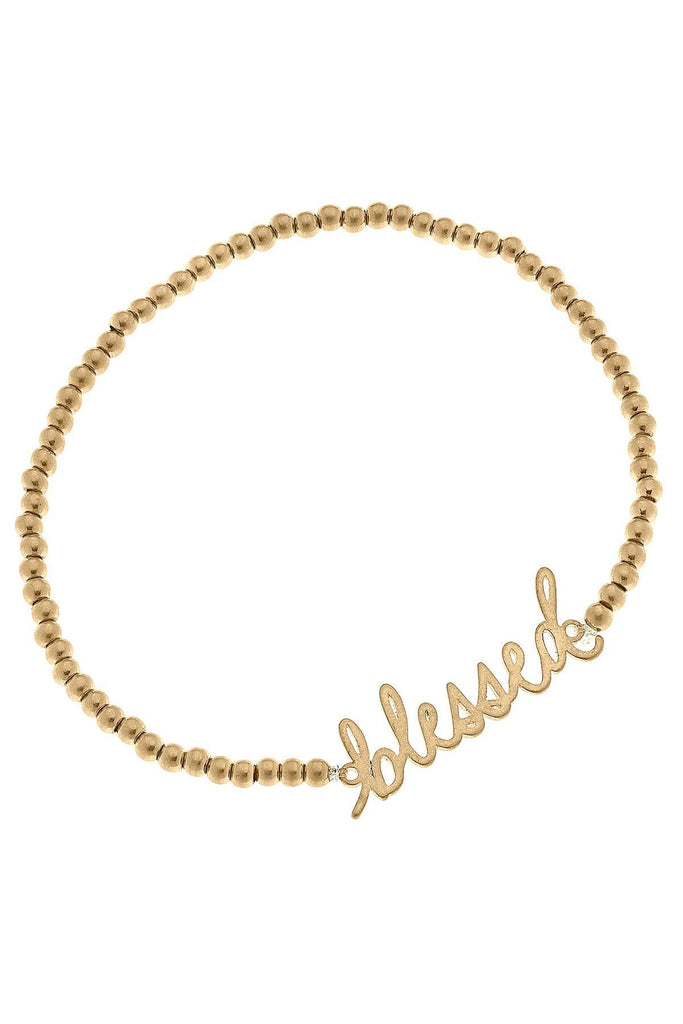 Leah Blessed Ball Bead Stretch Bracelet in Worn Gold - Canvas Style