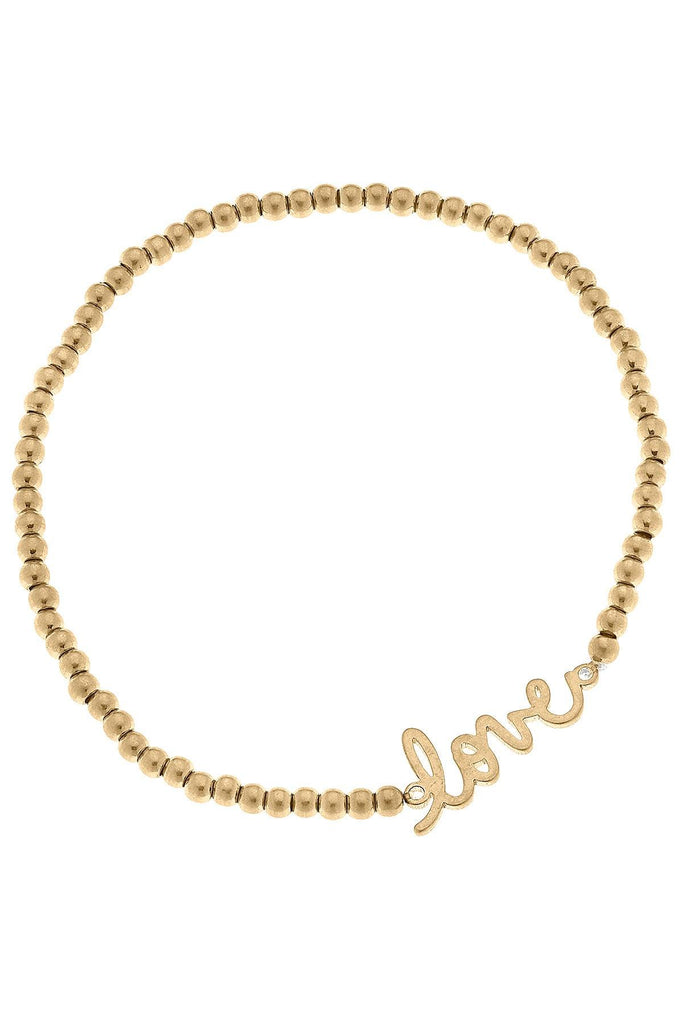 Leah Love Ball Bead Stretch Bracelet in Worn Gold - Canvas Style