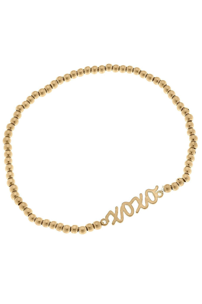 Leah XOXO Ball Bead Stretch Bracelet in Worn Gold - Canvas Style