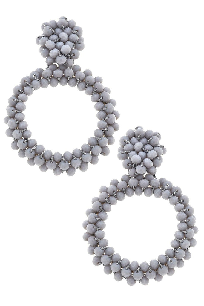 Liana Glass Bead Open Circle Statement Drop Earrings in Grey - Canvas Style