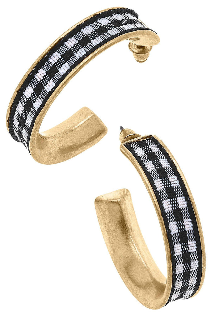Libby Gingham Hoop Earrings in Black - Canvas Style
