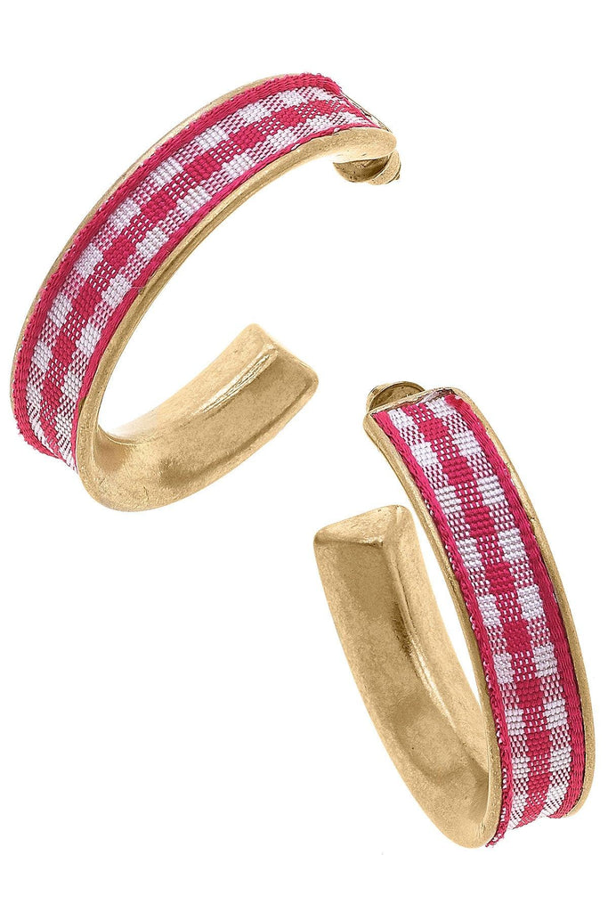 Libby Gingham Hoop Earrings in Fuchsia - Canvas Style