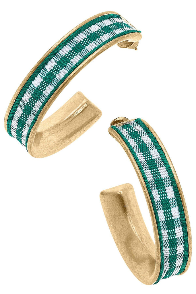 Libby Gingham Hoop Earrings in Green - Canvas Style