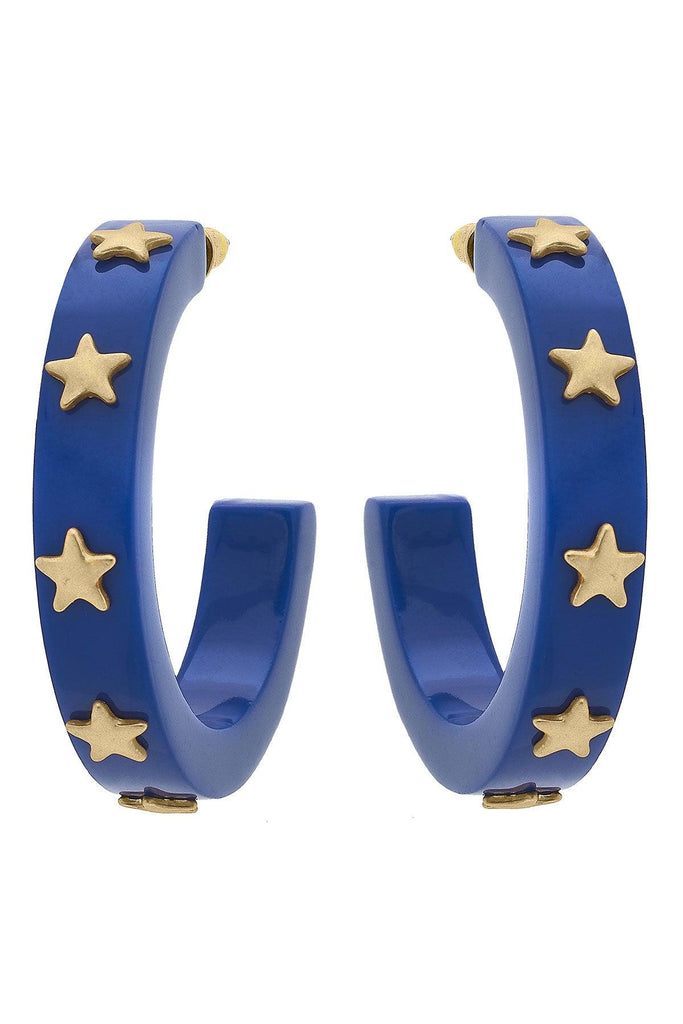 Liberty Star Resin Hoop Earrings in Blue - Canvas Style