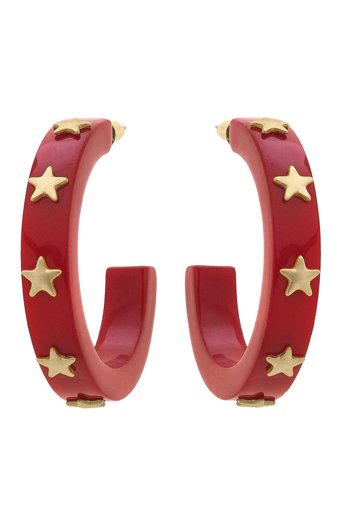 Liberty Star Resin Hoop Earrings in Red - Canvas Style