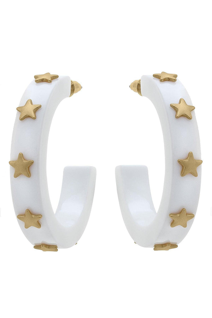 Liberty Star Resin Hoop Earrings in White - Canvas Style