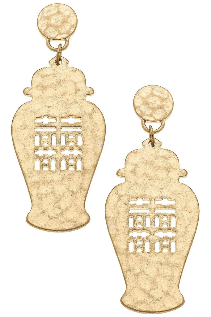 Lila Temple Jar Statement Earrings in Worn Gold - Canvas Style