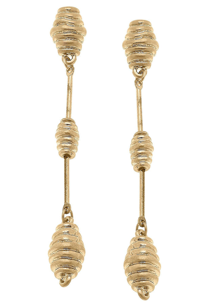 Lilith Beehive Drop Earrings in Worn Gold - Canvas Style