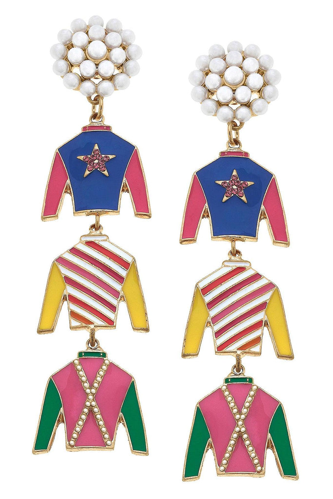 Linked Jockeys Silks Enamel Statement Earrings - Canvas Style