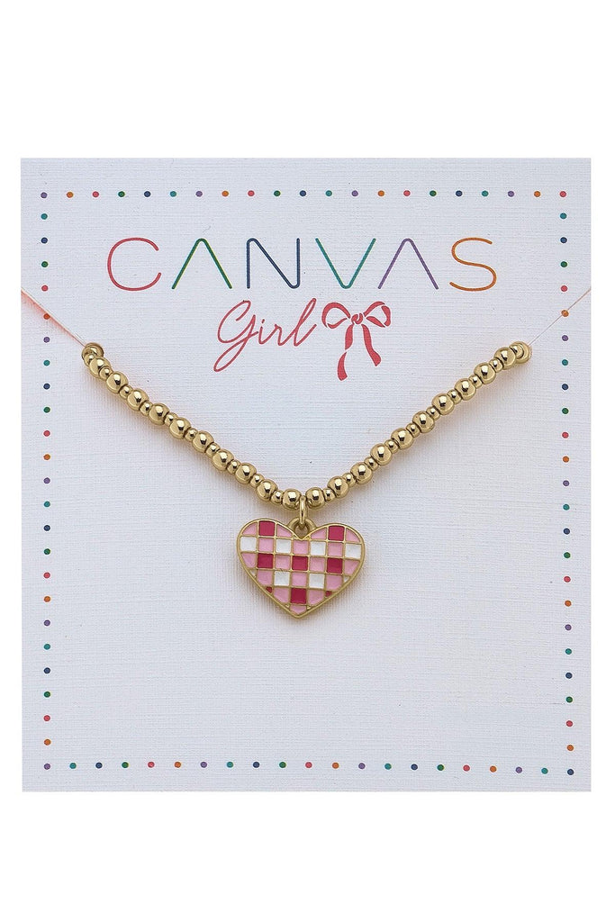 Livi Gingham Heart Children’s Necklace - Canvas Style