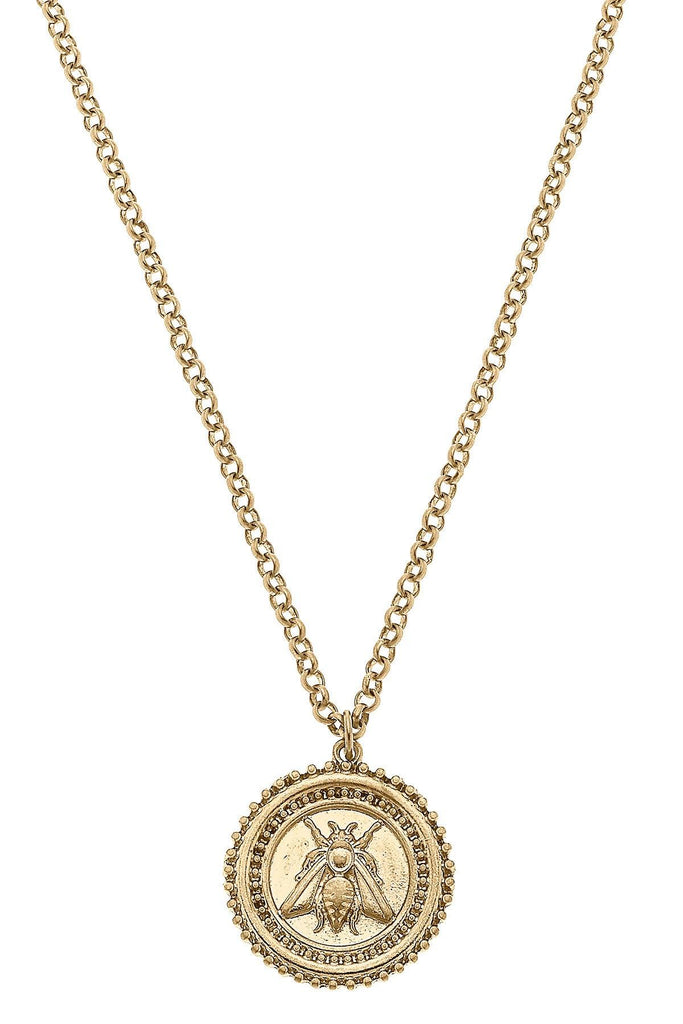 Lizette Bee Medallion Pendant Necklace in Worn Gold - Canvas Style