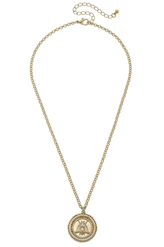 Lizette Bee Medallion Pendant Necklace in Worn Gold - Canvas Style