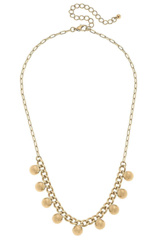 Lizzie Delicate Ball Bead Drip Necklace in Worn Gold - Canvas Style