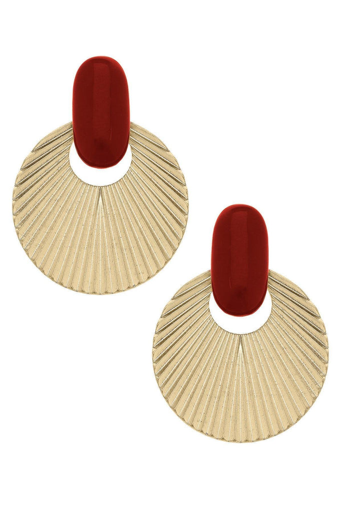 Lola Fluted Metal & Resin Statement Earrings in Burgundy - Canvas Style