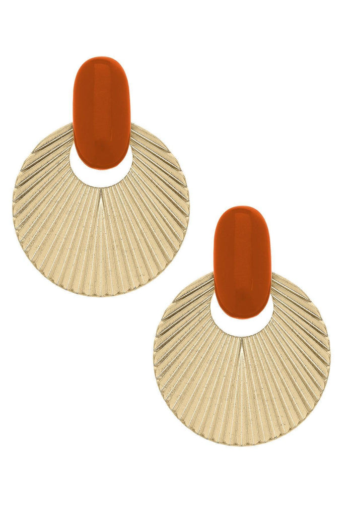 Lola Fluted Metal & Resin Statement Earrings in Burnt Orange - Canvas Style