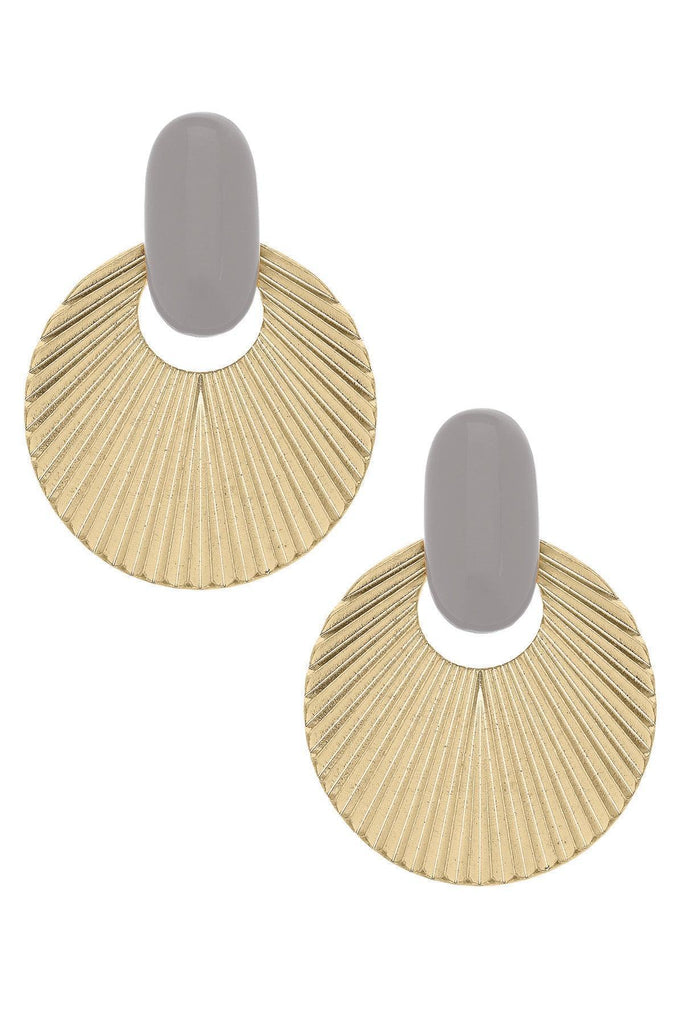 Lola Fluted Metal & Resin Statement Earrings in Grey - Canvas Style