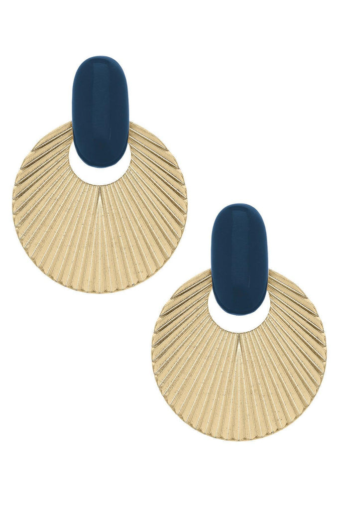 Lola Fluted Metal & Resin Statement Earrings in Navy - Canvas Style