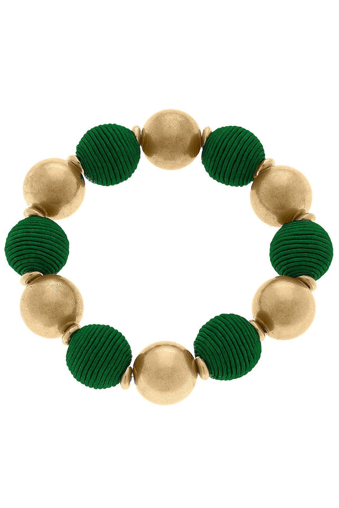 Lola Silk Cord Ball Bead Stretch Bracelet in Emerald - Canvas Style