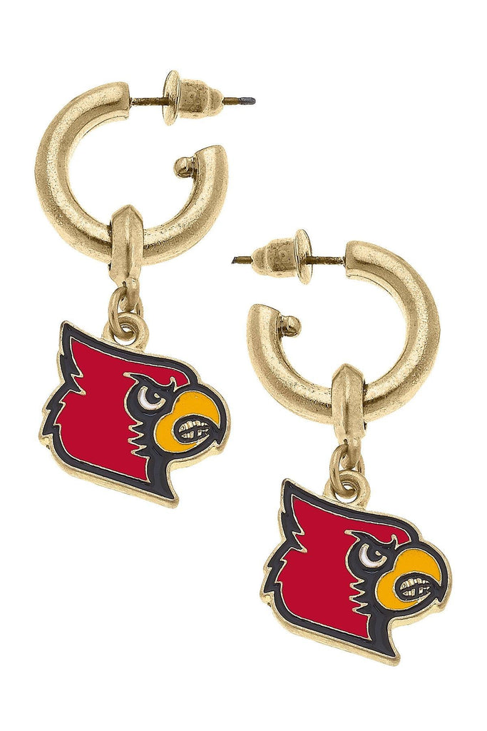 Louisville Cardinals Enamel Drop Hoop Earrings in Red/Black - Canvas Style