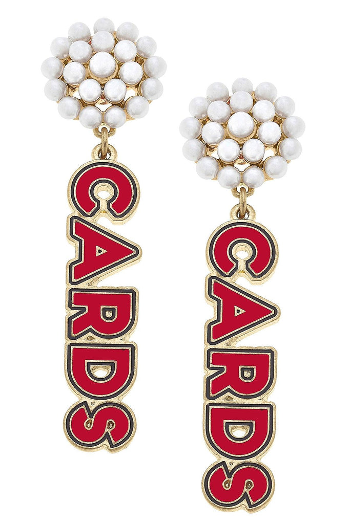 Louisville Cardinals Pearl Cluster Outline Enamel Earrings in Red/Black - Canvas Style