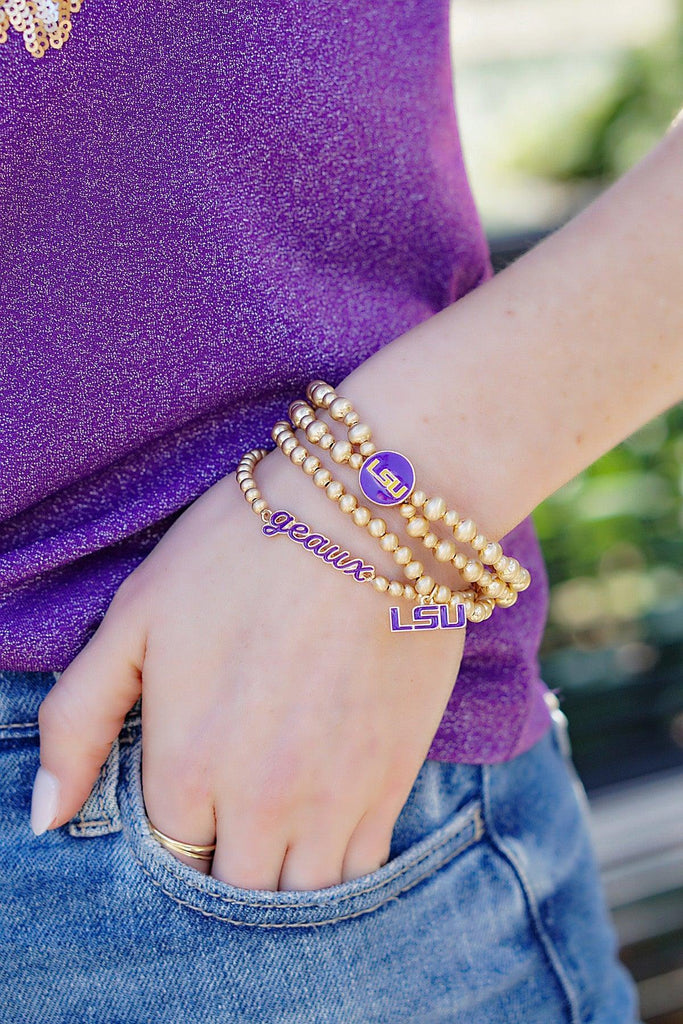 LSU Tigers 2-Row Ball Bead Stretch Bracelet - Canvas Style