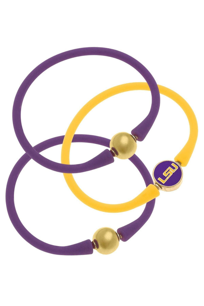 LSU Tigers 24K Gold Plated Bali Bracelet Stack (Set of 3) - Canvas Style