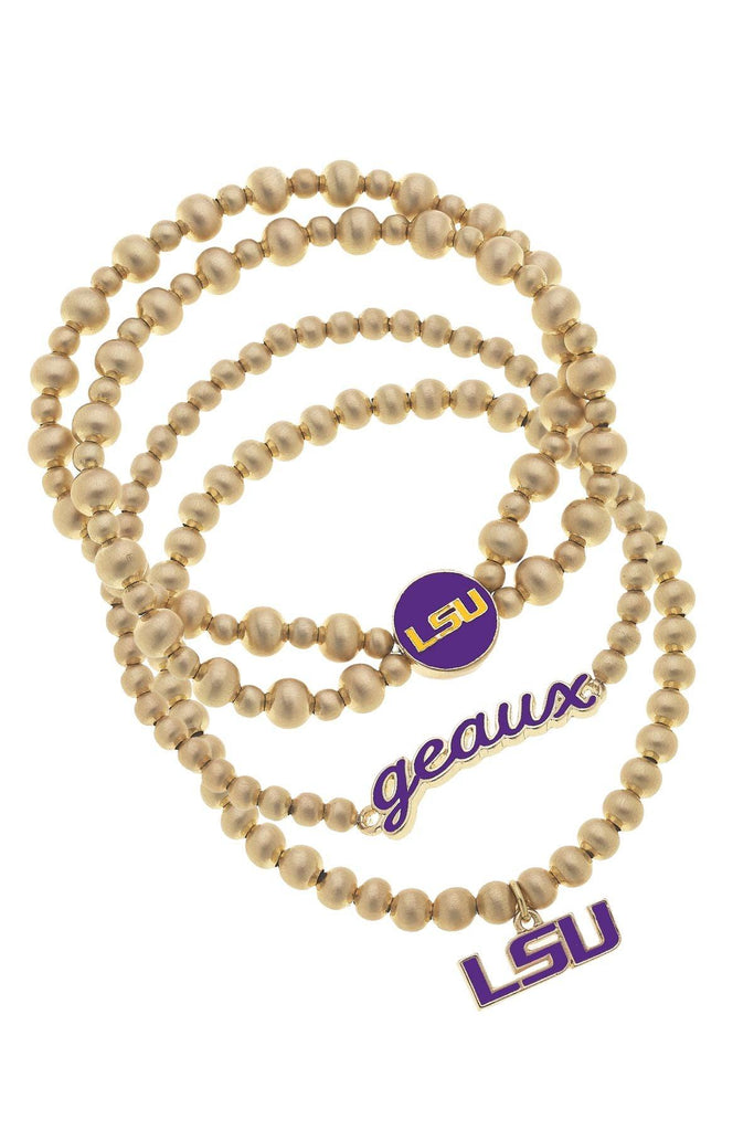 LSU Tigers Ball Bead Stretch Bracelet Stack - Canvas Style