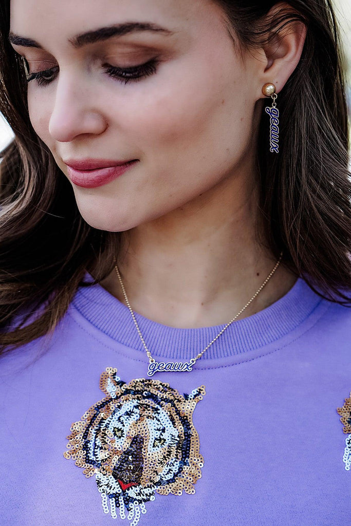 LSU Tigers Enamel Script Earrings - Canvas Style