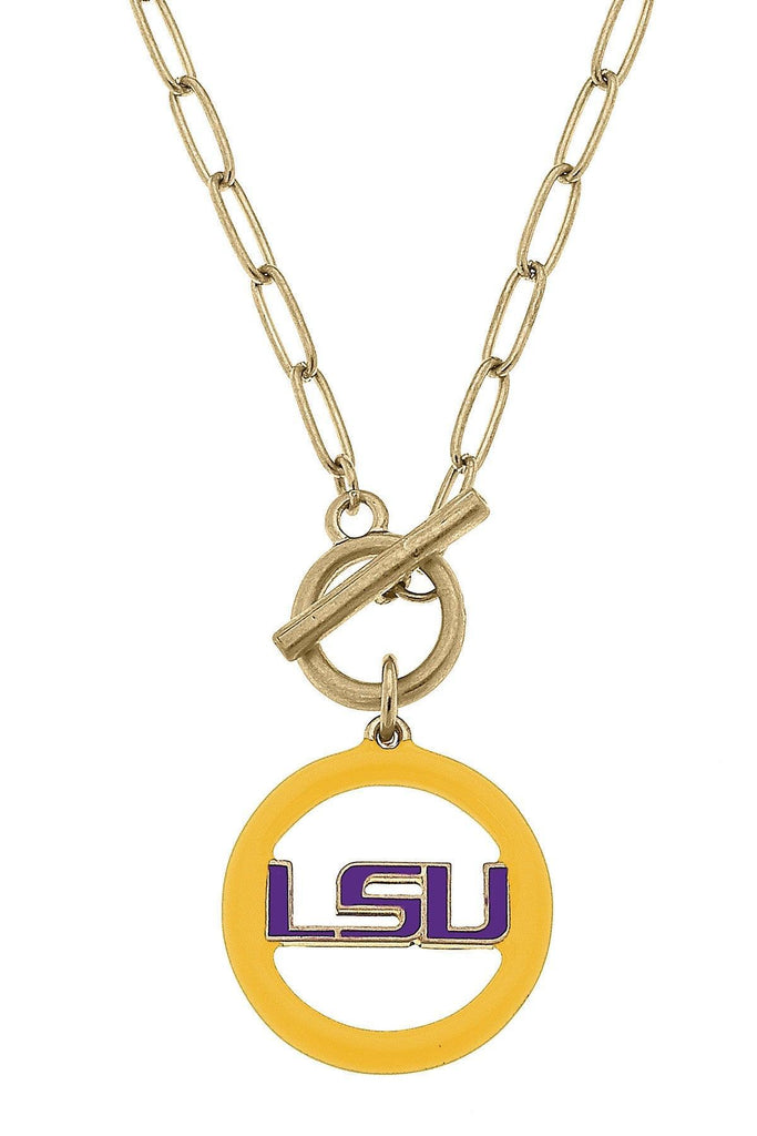 LSU Tigers Logo Enamel T-Bar 16" Necklace - Canvas Style