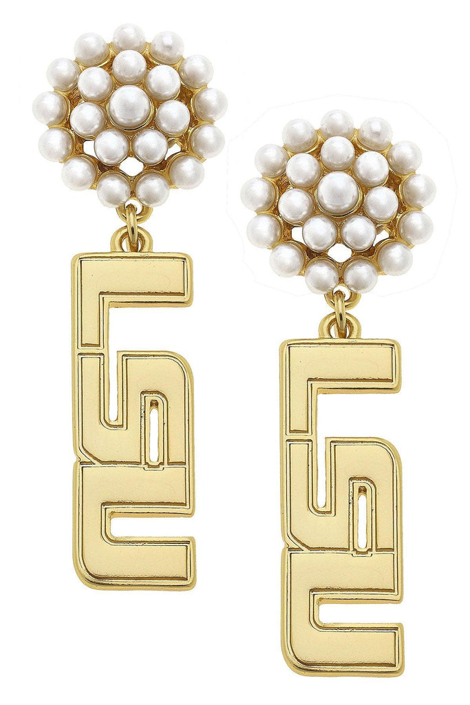 LSU Tigers Pearl Cluster 24K Gold Plated Logo Earrings - Canvas Style