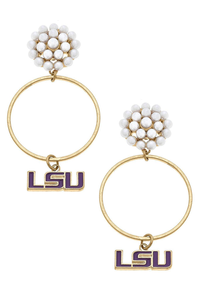 LSU Tigers Pearl Cluster Enamel Hoop Earrings - FINAL SALE - Canvas Style