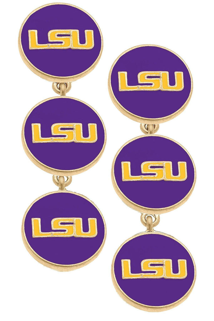 LSU Tigers Triple Drop Enamel Earrings - FINAL SALE - Canvas Style