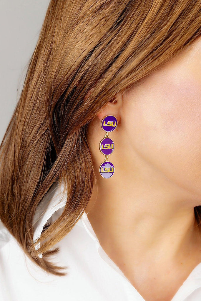 LSU Tigers Triple Drop Enamel Earrings - FINAL SALE - Canvas Style