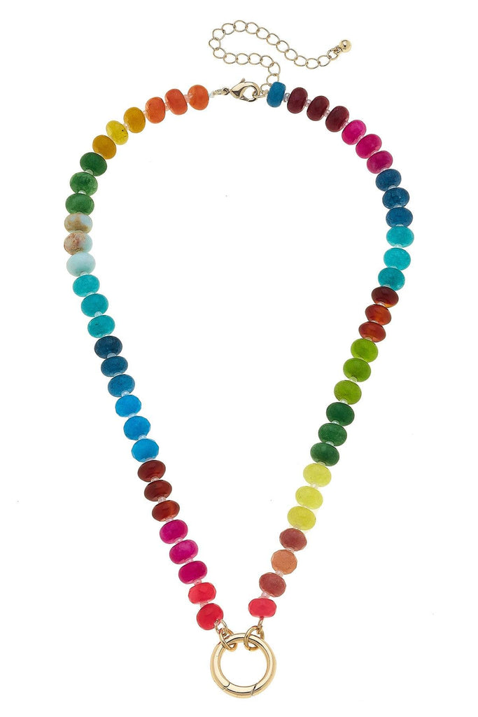 Lucy Gemstone Beaded Charm Necklace Base in Rainbow Multi - Canvas Style