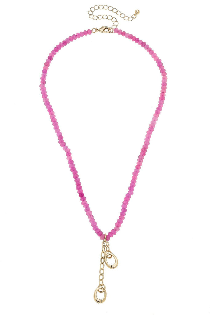 Lucy Gemstone Beaded Multi-Charm Necklace Base in Pink - Canvas Style