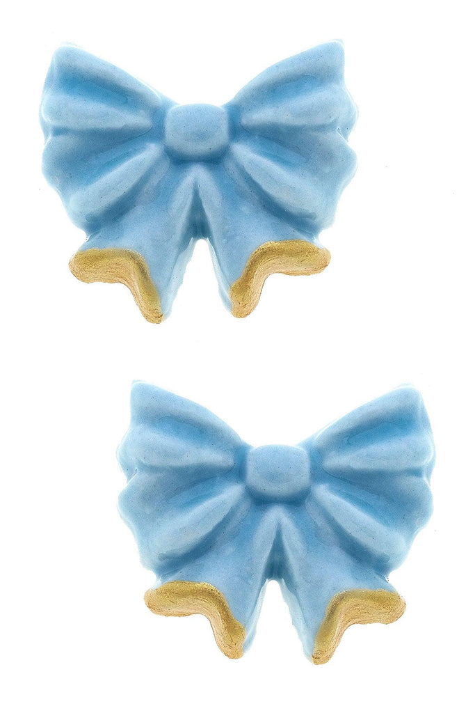 Lucy Porcelain Bow Stud Earrings in Blue - Canvas Style