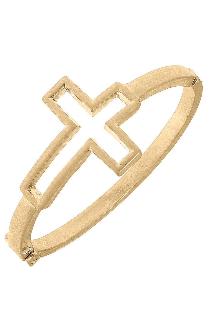 Lydia Cross Hinge Bangle in Worn Gold - Canvas Style
