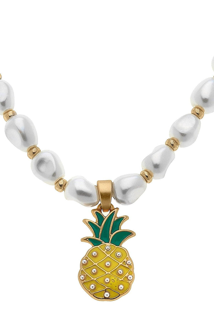 Madeleine Pearl & Pineapple Children's Necklace in Yellow - Canvas Style