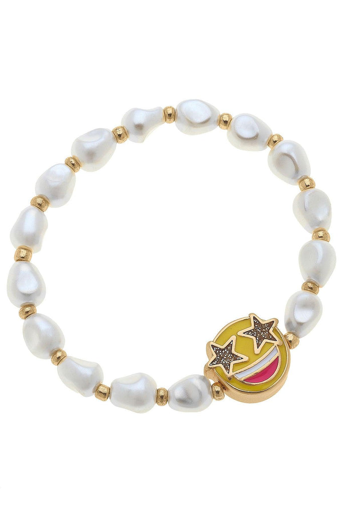 Madeleine Pearl & Smiley Face Children's Bracelet in Yellow - Canvas Style