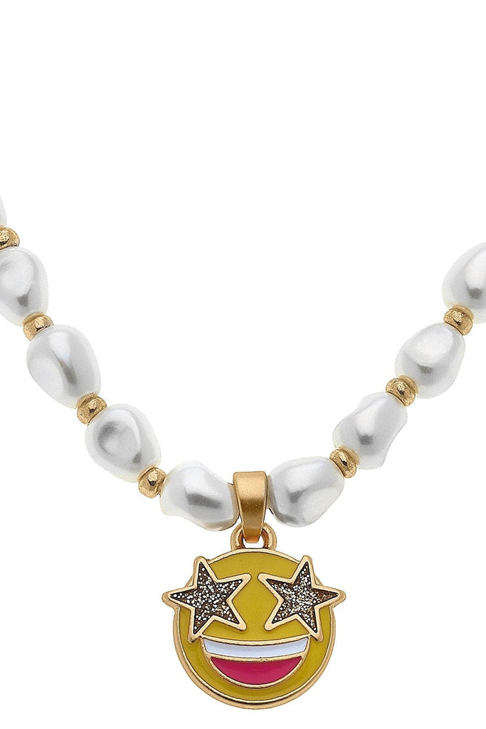 Madeleine Pearl & Smiley Face Children's Necklace in Yellow - Canvas Style