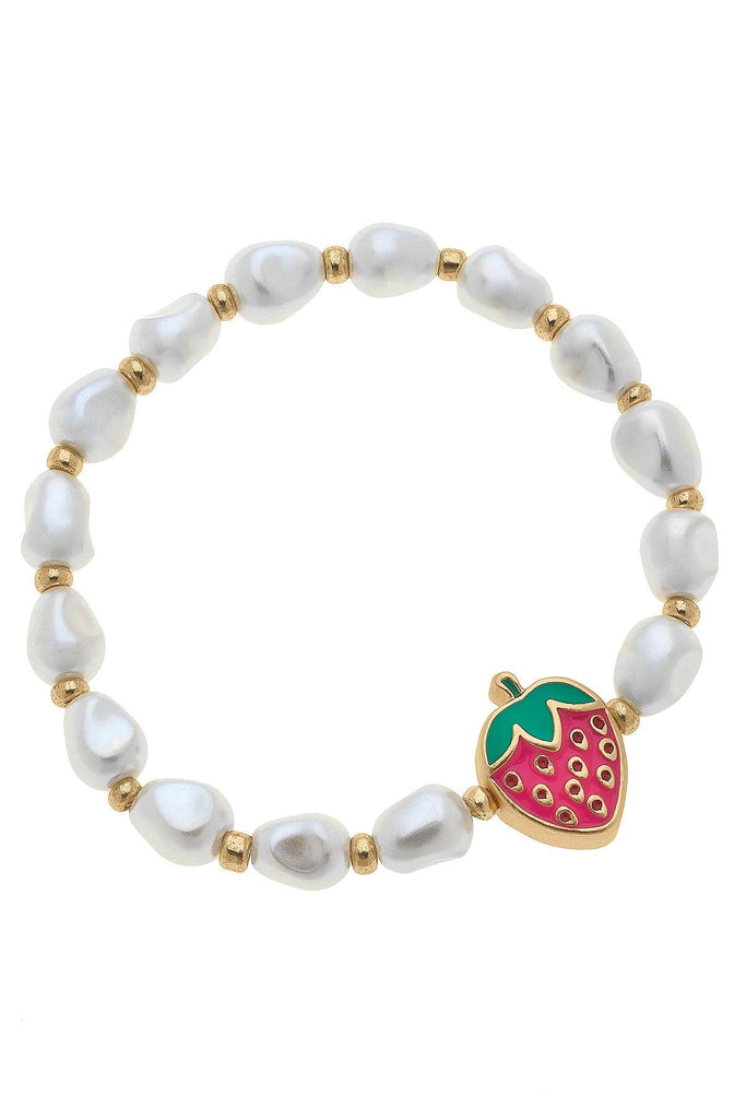 Madeleine Pearl & Strawberry Children's Bracelet in Fuchsia - Canvas Style