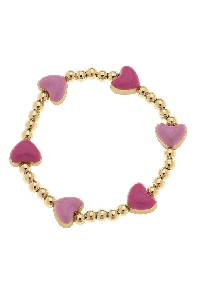 Maggie Beaded Heart Children's Stretch Bracelet in Pink - Canvas Style