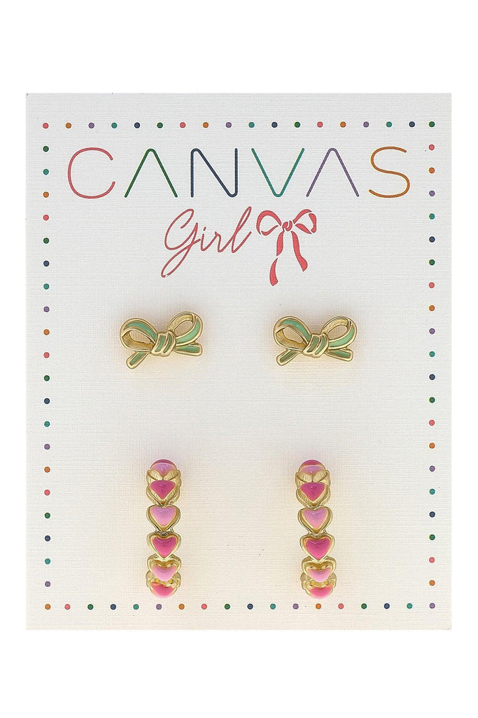 Maggie Bow Children's Studs & Heart Hoop Earrings (Set of 2) - Canvas Style