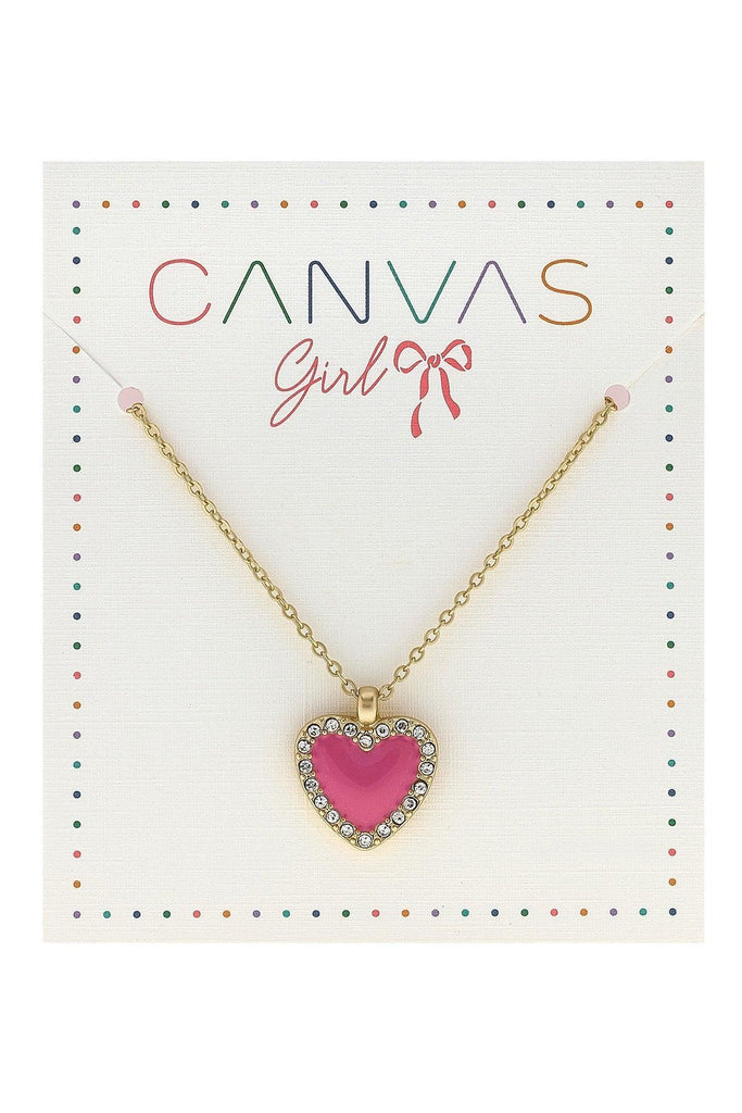 Maggie Pave Heart Children's Necklace in Fuchsia - Canvas Style