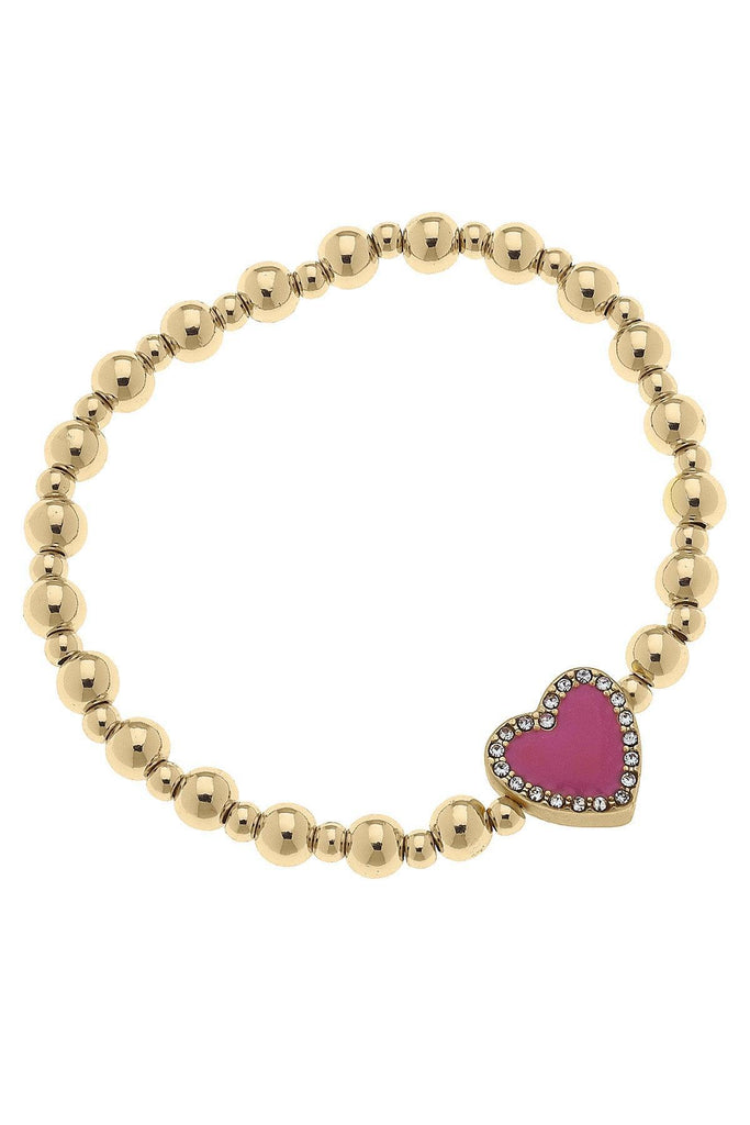 Maggie Pave Heart Children's Stretch Bracelet in Fuchsia - Canvas Style