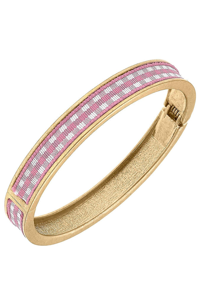 Makenzie Gingham Hinge Bangle in Pink - Canvas Style