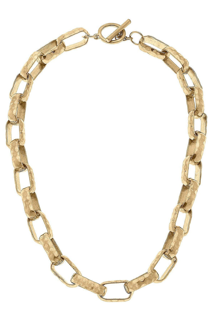 Malia Hammered Metal Chain Link Necklace in Worn Gold - Canvas Style