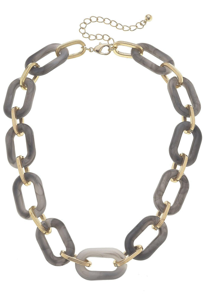 Mallory Marbled Resin Linked Necklace in Grey - Canvas Style