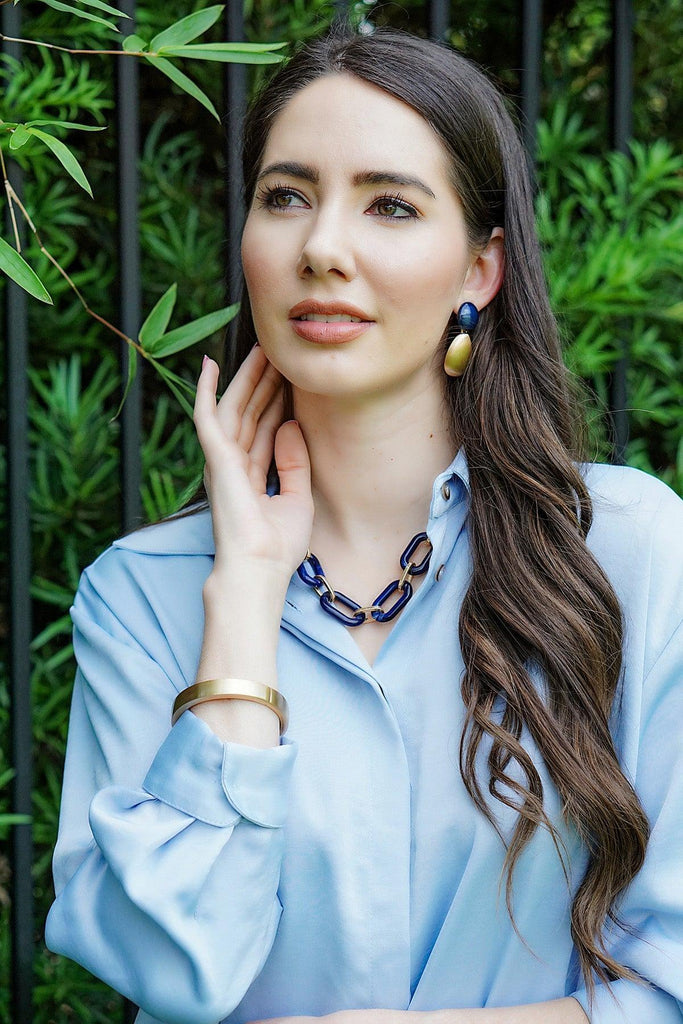 Mallory Marbled Resin Teardrop Earrings in Navy - Canvas Style